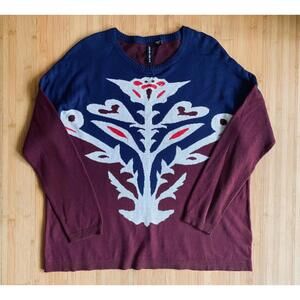 Anthropologie Charlotte Tarantola Sweater M Pullover Top Jumper Plum Navy Red